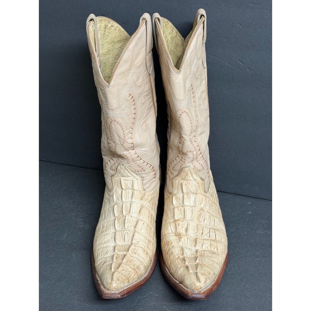 Custom Handmade Boots Texas Western Caiman Alligator Tail Light Bone SZ 11 RARE
